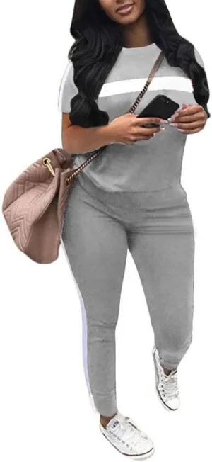 Remxi Workout Sets for Women Two Piece Outfits Jogging Sweat Suits Tops and Long Sweatpants Set Workout Tracksuit