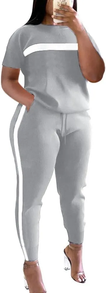 Remxi Workout Sets for Women Two Piece Outfits Jogging Sweat Suits Tops and Long Sweatpants Set Workout Tracksuit