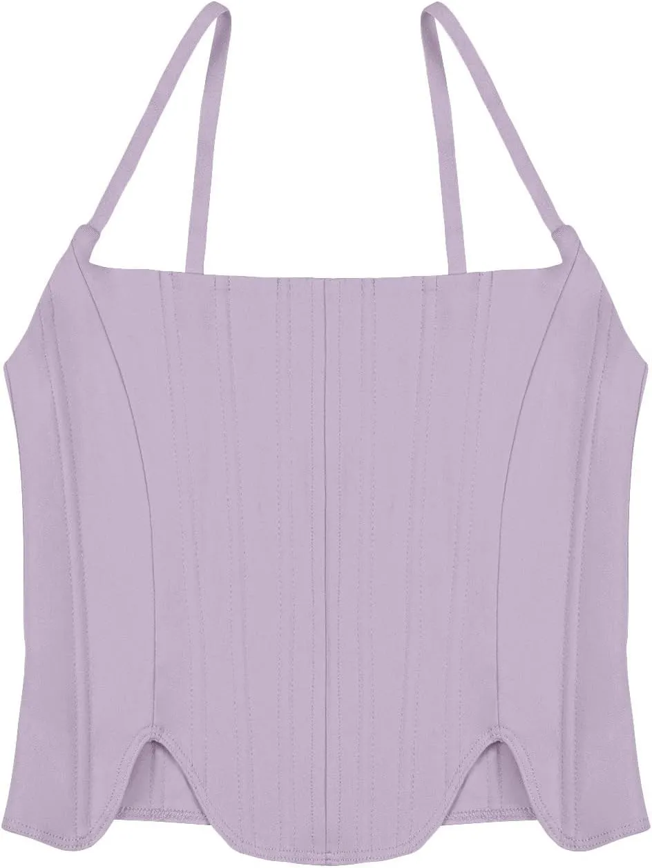 REORIA Women's Sexy Square Neck Trendy Sleeveless Adjustable Spaghetti Strap Corset Tank Crop Tops
