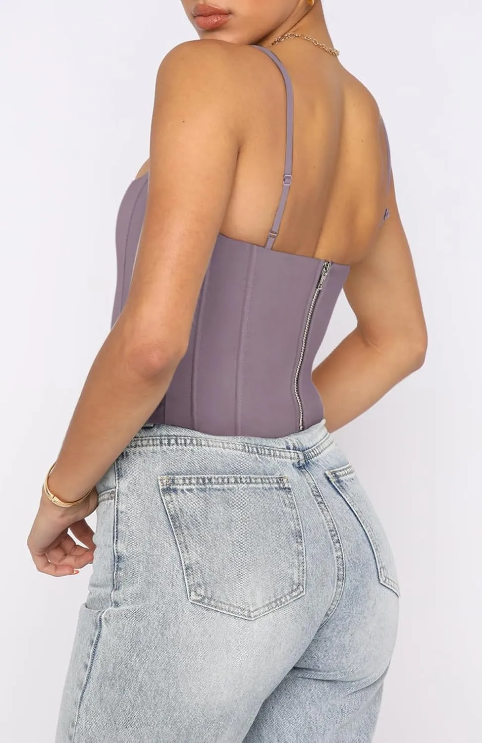 REORIA Women's Sexy Square Neck Trendy Sleeveless Adjustable Spaghetti Strap Corset Tank Crop Tops