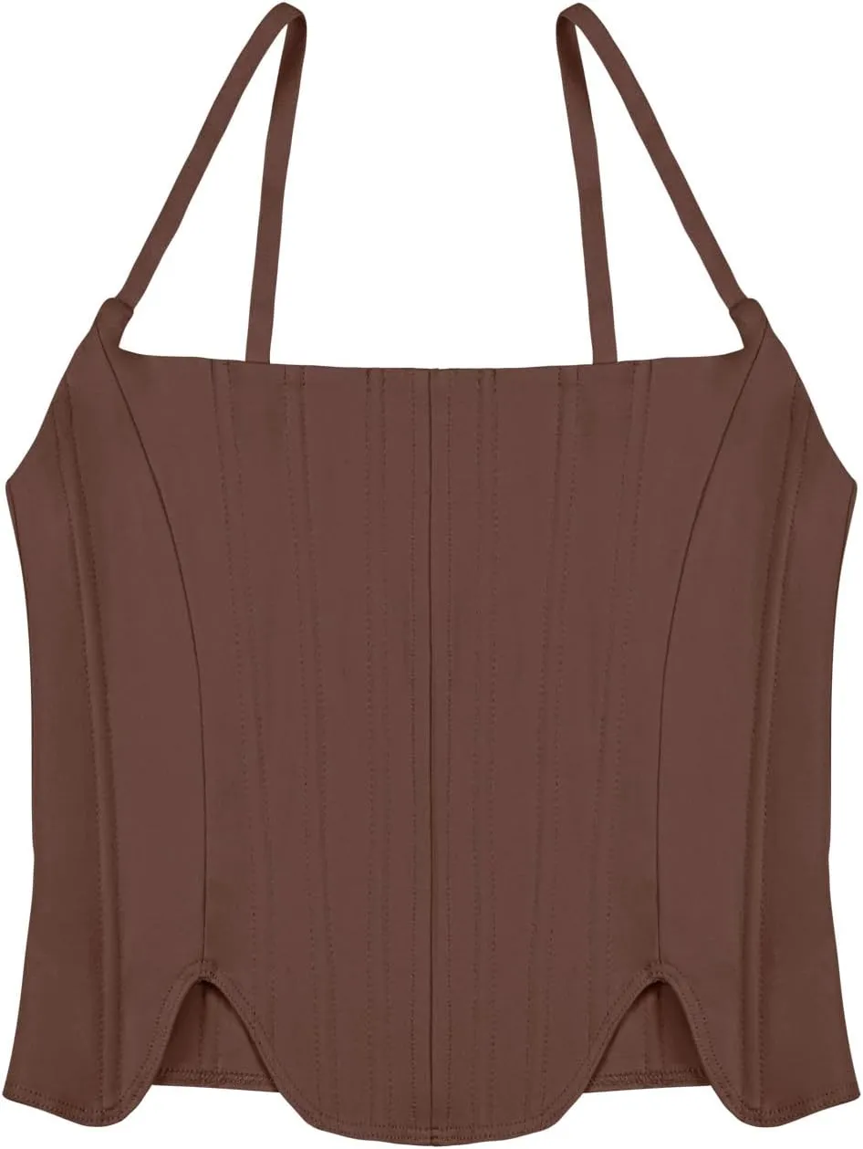 REORIA Women's Sexy Square Neck Trendy Sleeveless Adjustable Spaghetti Strap Corset Tank Crop Tops