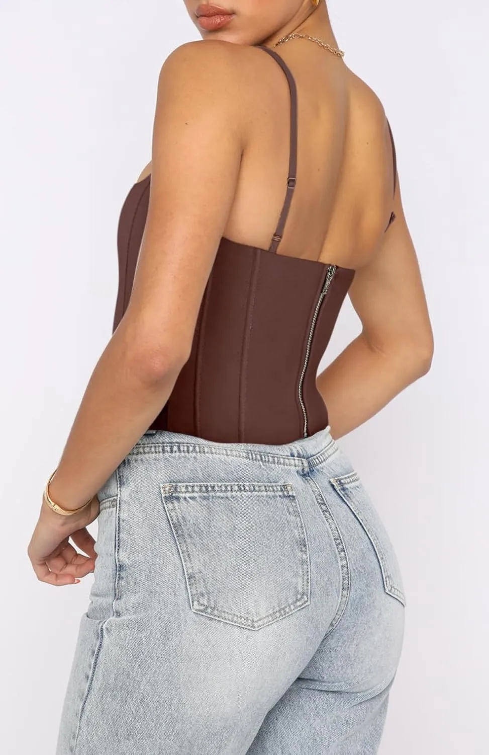 REORIA Women's Sexy Square Neck Trendy Sleeveless Adjustable Spaghetti Strap Corset Tank Crop Tops