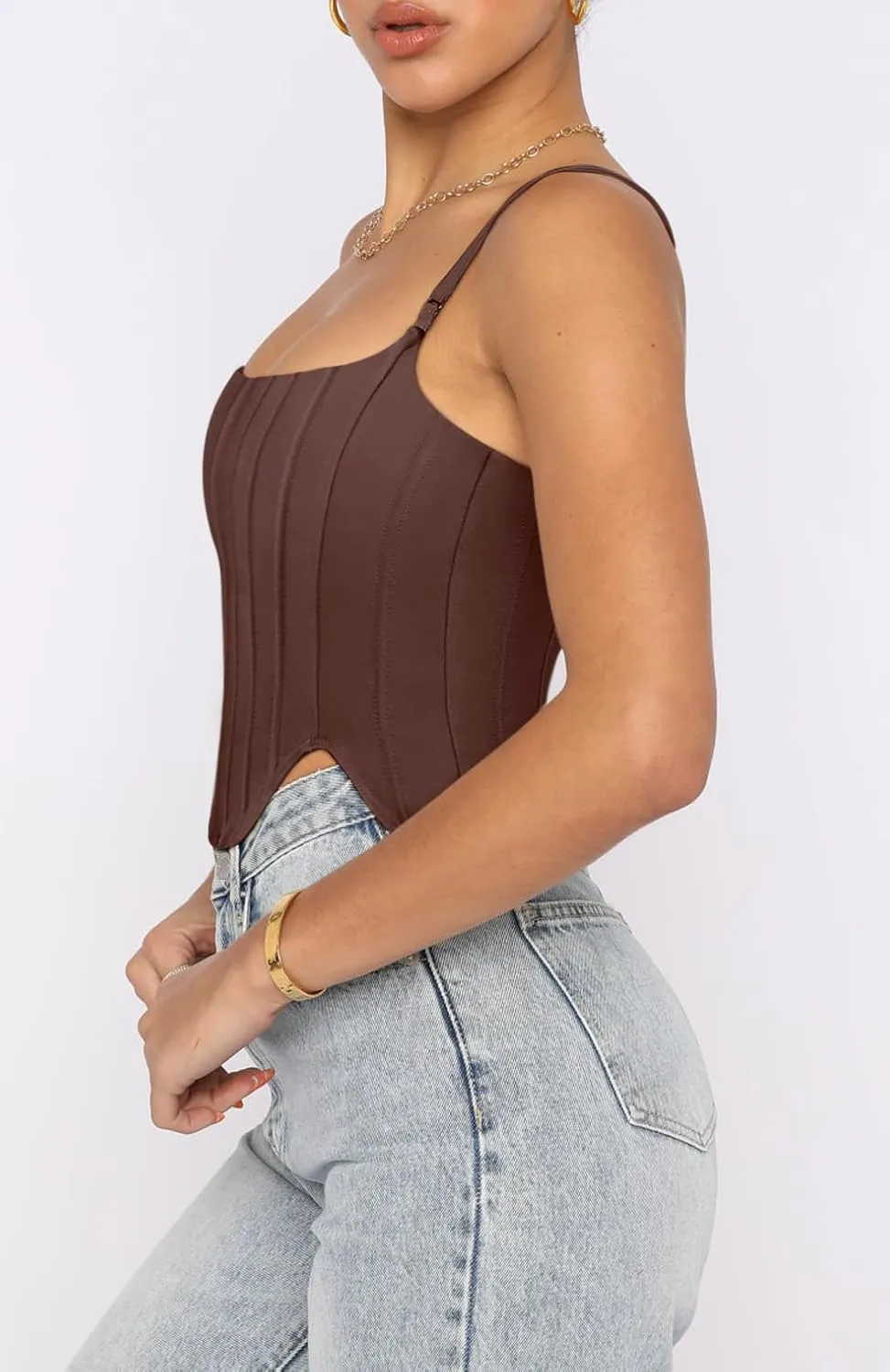 REORIA Women's Sexy Square Neck Trendy Sleeveless Adjustable Spaghetti Strap Corset Tank Crop Tops