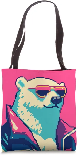 Retro 80s Fashion Polar Bear Funny Cute Pixel Art Tote Bag