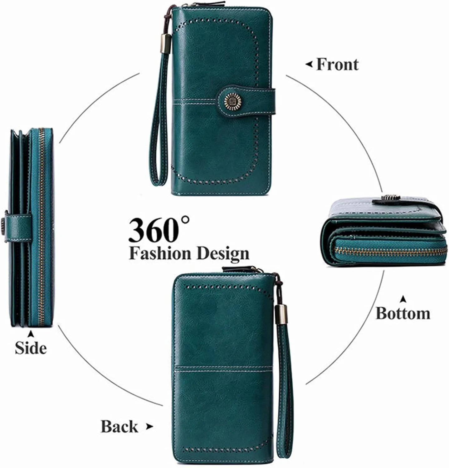 Rfid Wallet Women,2024 New Leather Wallet Women Wristlet,Rfid Blocking Bifold Large Capacity Zip Around Credit Card Wallet Clutch Purses,Travel Wallet for Mom Ladies Girls Women