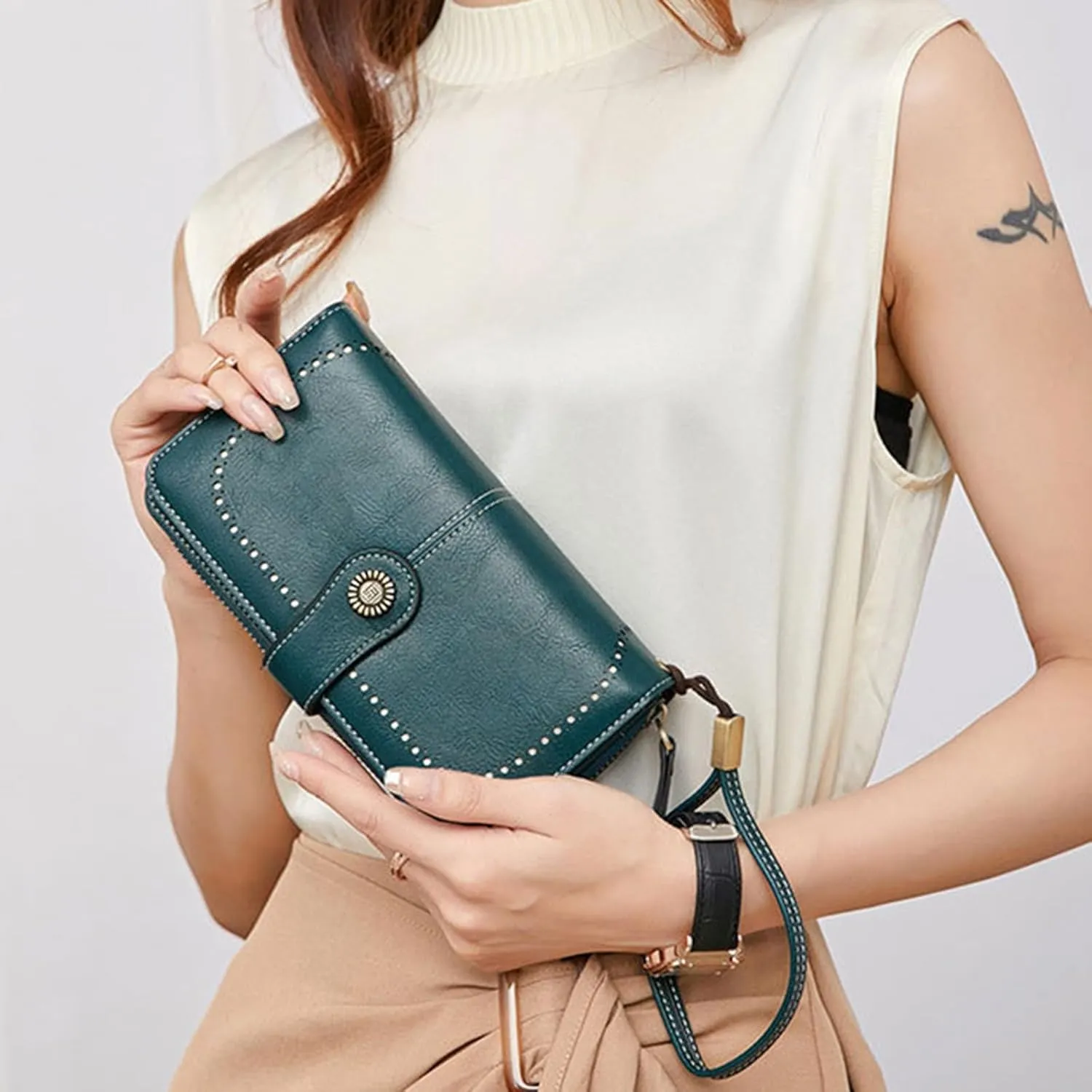 Rfid Wallet Women,2024 New Leather Wallet Women Wristlet,Rfid Blocking Bifold Large Capacity Zip Around Credit Card Wallet Clutch Purses,Travel Wallet for Mom Ladies Girls Women