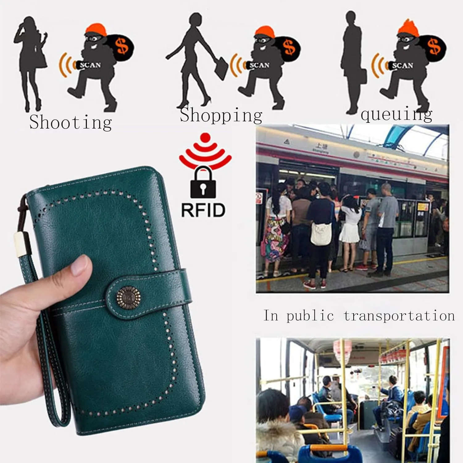 Rfid Wallet Women,2024 New Leather Wallet Women Wristlet,Rfid Blocking Bifold Large Capacity Zip Around Credit Card Wallet Clutch Purses,Travel Wallet for Mom Ladies Girls Women