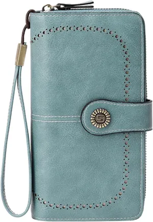 Rfid Wallet Women,2024 New Leather Wallet Wristlet for Women,Rfid Blocking Bifold Zip Around Large Capacity Credit Card Wallet Clutch Purses,Travel Wallet for Girls Ladies Women Mom