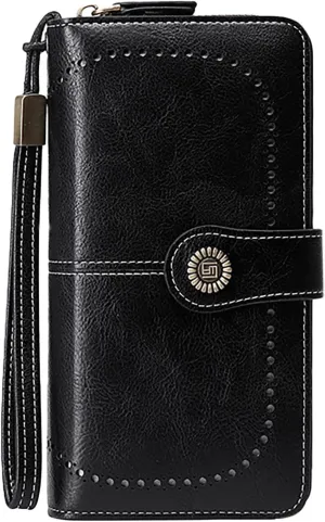 Rfid Wallet Women,Leather Wallet Women Wristlet,Bifold Large Capacity Zip Around Rfid Blocking Credit Card Wallet Clutch Purses,Travel Wallet for Women Mom Girls Ladies