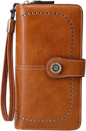 Rfid Wallet Women,Leather Wallet Women Wristlet,Zip Around Large Capacity Rfid Blocking Bifold Clutch Purses Credit Card Wallet,Travel Wallet for Mom Ladies Women Girls