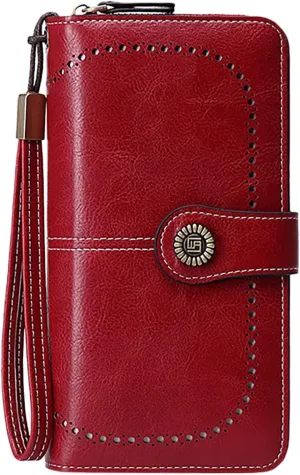 Rfid Wallet Women,Leather Wristlet Wallets for Women,Bifold Rfid Blocking Large Capacity Zip Around Clutch Purses Credit Card Holder,Travel Wallet for Girls Mom Women Ladies