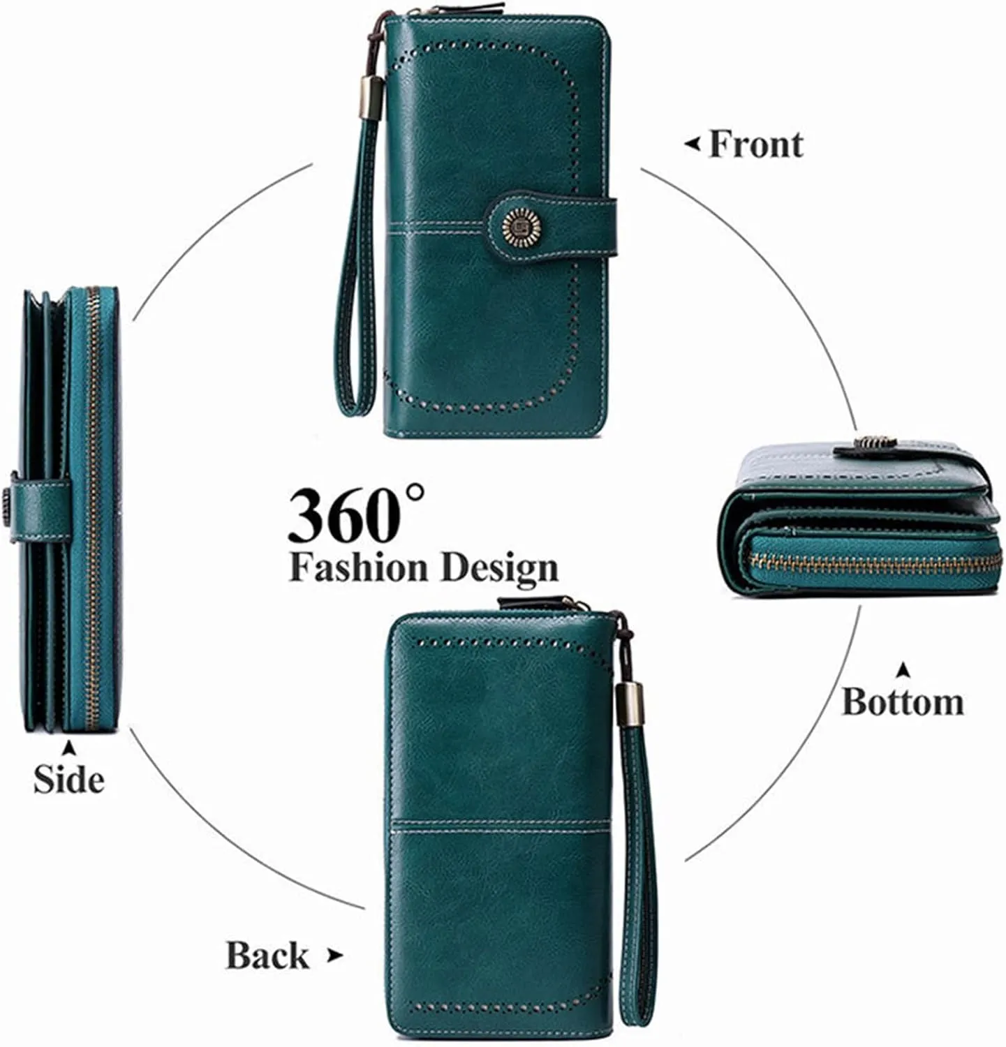 Rfid Wallet Women,Leather Wristlet Wallets for Women,Bifold Rfid Blocking Large Capacity Zip Around Clutch Purses Credit Card Holder,Travel Wallet for Girls Mom Women Ladies