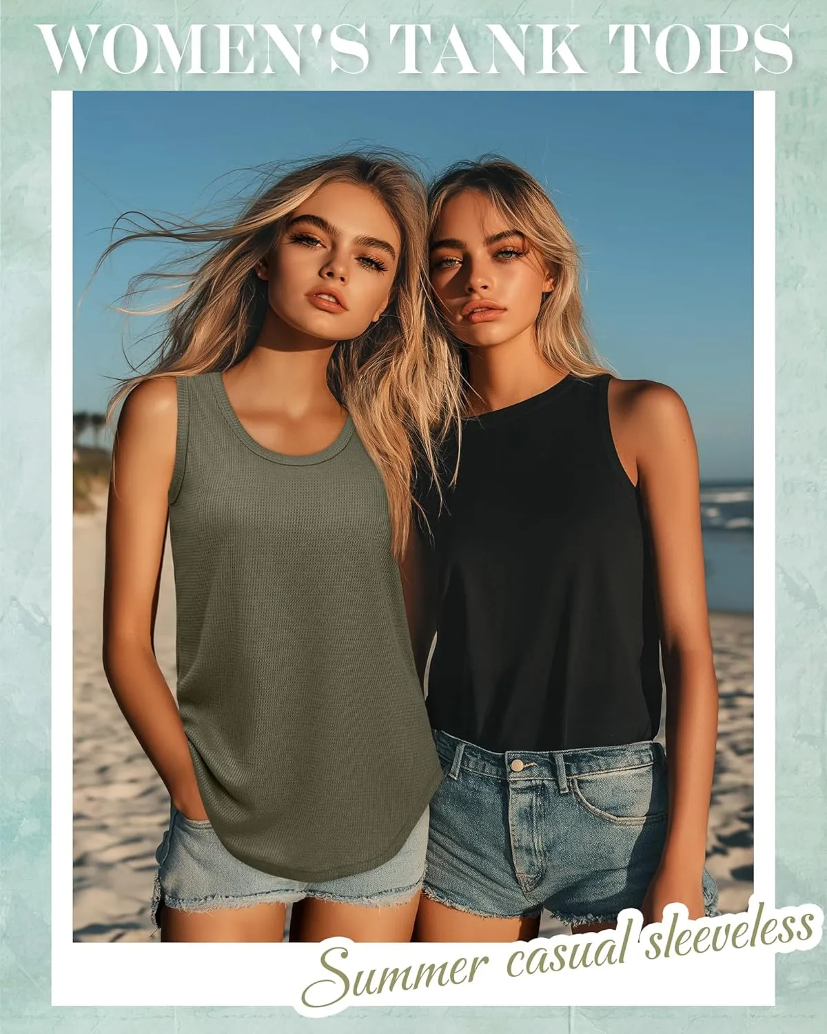 Riyiper 3 Pack Women's Waffle Knit Tunic Tank Tops Scoop Neck Loose Fit Sleeveless Shirts Summer 2025 Beach Vacation Clothes