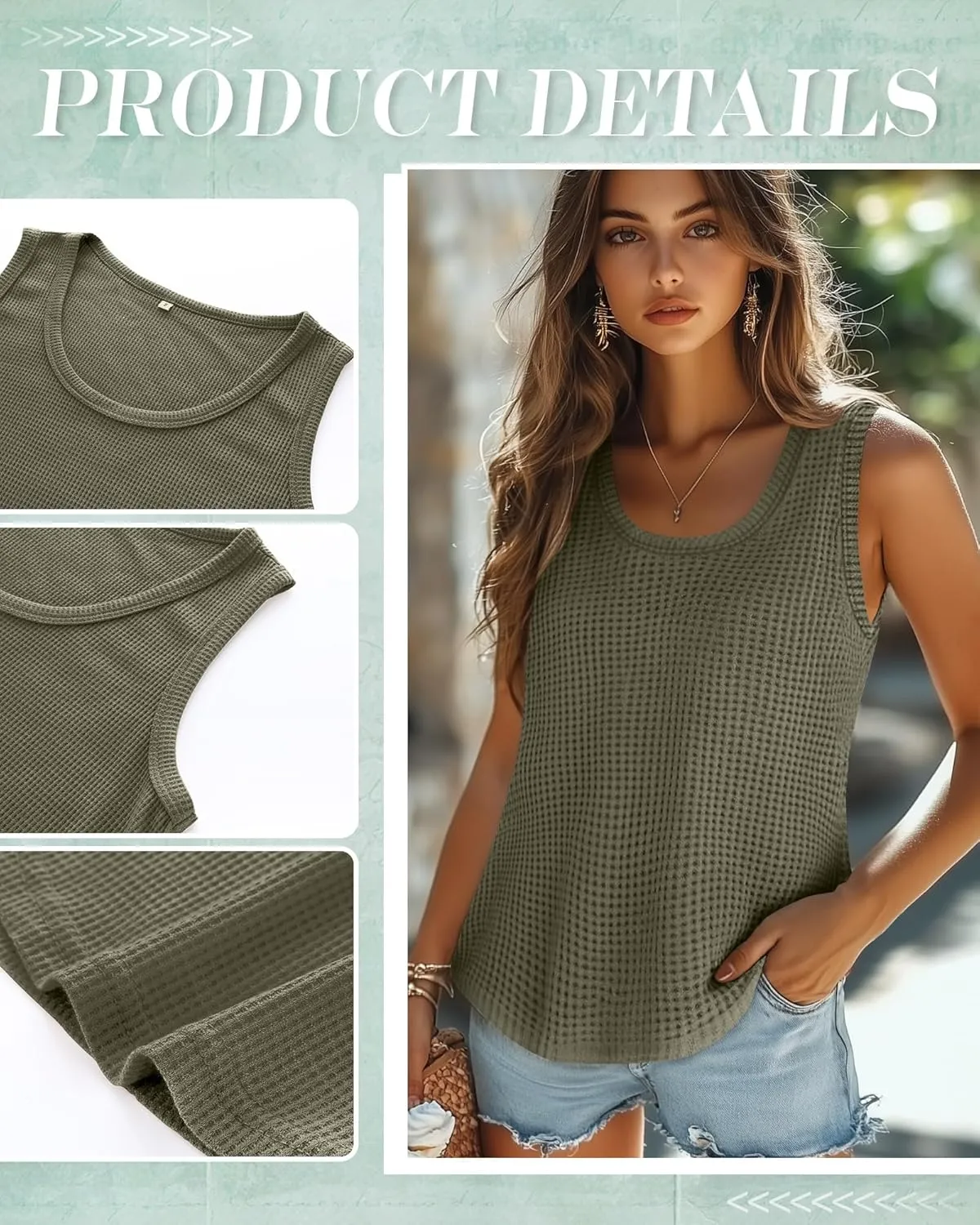 Riyiper 3 Pack Women's Waffle Knit Tunic Tank Tops Scoop Neck Loose Fit Sleeveless Shirts Summer 2025 Beach Vacation Clothes