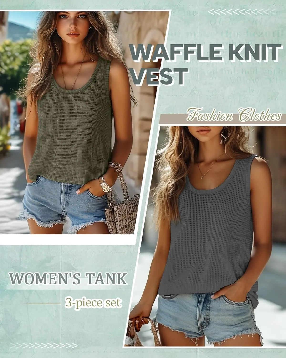 Riyiper 3 Pack Women's Waffle Knit Tunic Tank Tops Scoop Neck Loose Fit Sleeveless Shirts Summer 2025 Beach Vacation Clothes