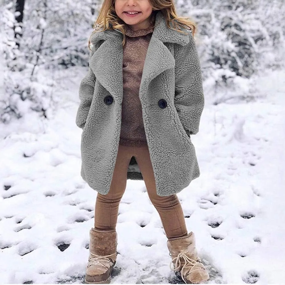 rrhss Baby Girls Faux Fur Teddy Long Coat Toddler Kids Winter Fleece Jacket Warm Outwear Clothes