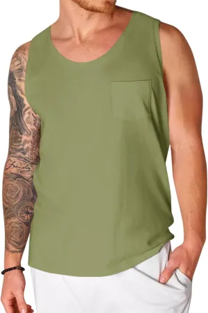 Runcati Men's Sleeveless Tank Tops Crewneck Workout Gym Cotton Muscle Pocket T Shirt