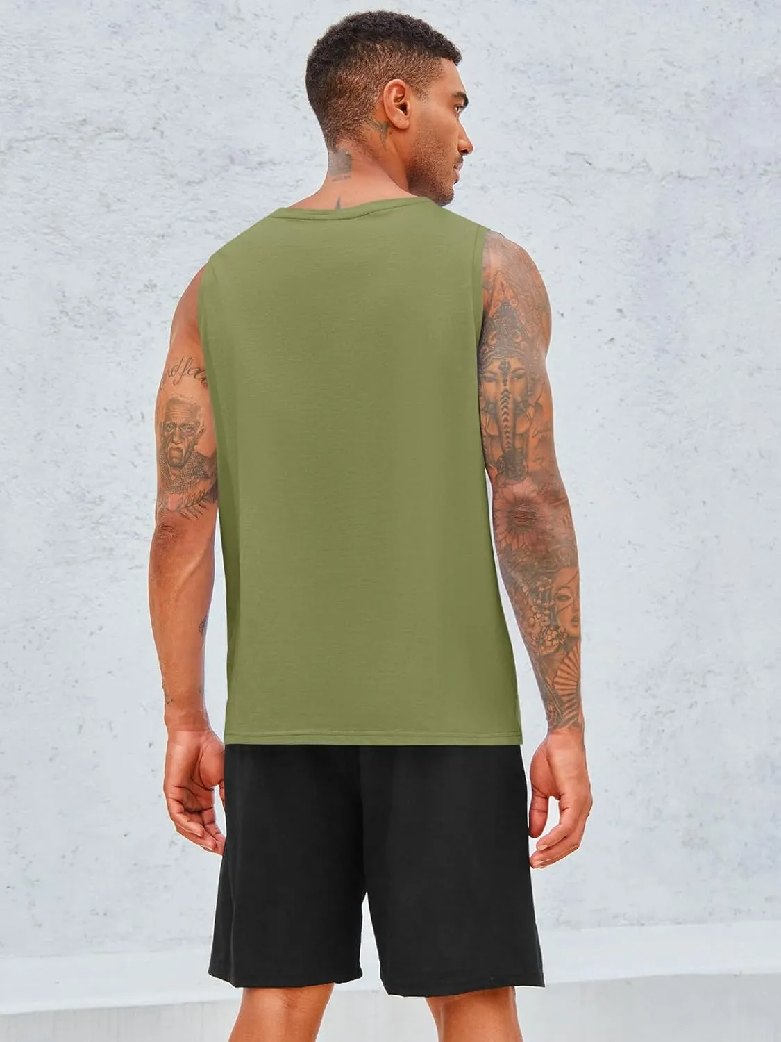 Runcati Men's Sleeveless Tank Tops Crewneck Workout Gym Cotton Muscle Pocket T Shirt