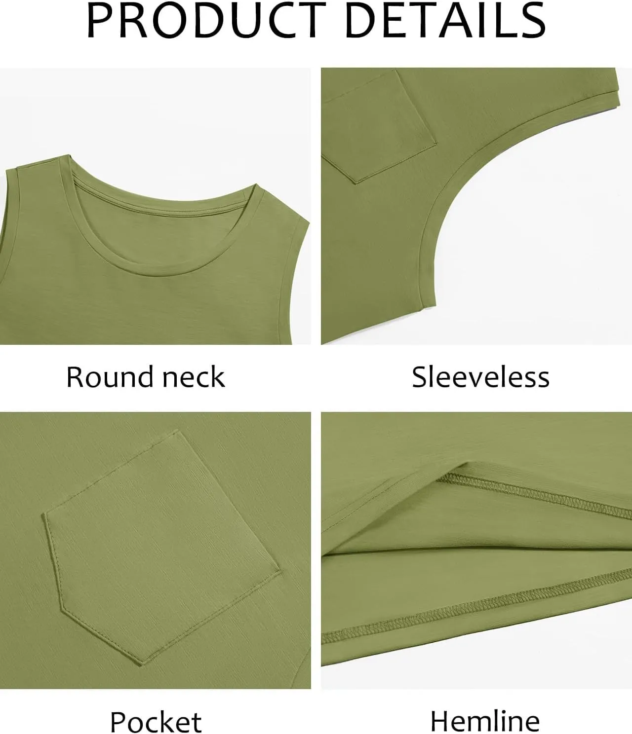 Runcati Men's Sleeveless Tank Tops Crewneck Workout Gym Cotton Muscle Pocket T Shirt