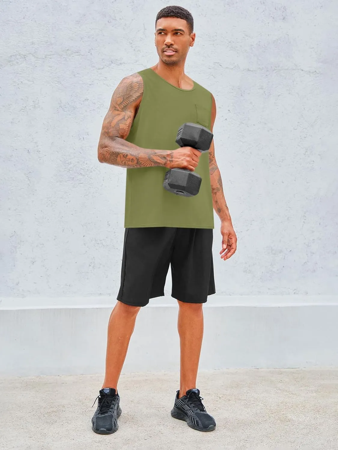 Runcati Men's Sleeveless Tank Tops Crewneck Workout Gym Cotton Muscle Pocket T Shirt