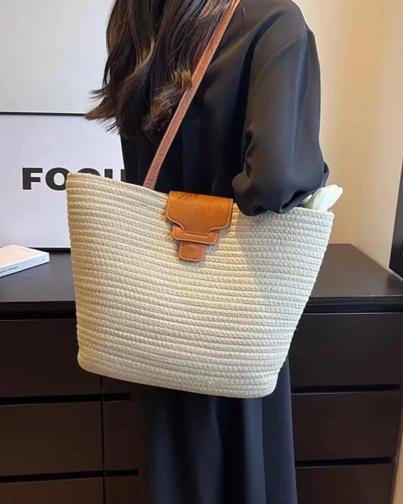 Rungion Summer Straw Tote Bags for Women Knitted Large Top Handle Handbags Woven Beach Shoulder Bags Casual Shopping Purse