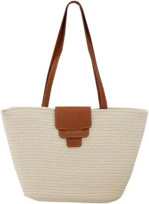 Rungion Summer Straw Tote Bags for Women Knitted Large Top Handle Handbags Woven Beach Shoulder Bags Casual Shopping Purse