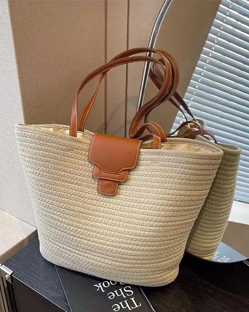 Rungion Summer Straw Tote Bags for Women Knitted Large Top Handle Handbags Woven Beach Shoulder Bags Casual Shopping Purse