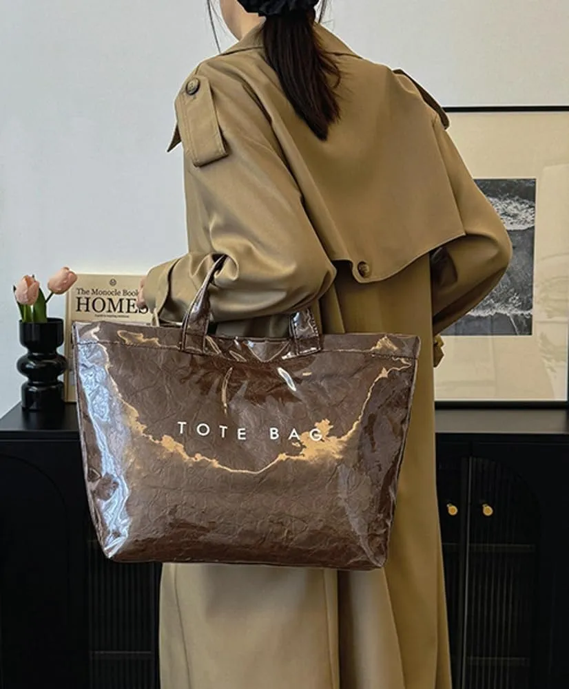 Rungion Womens PVC Tote Bag Large Clear Shoulder Bags Waterproof Purse Kraft Paper Handbag Work Shopping Satchel 2024
