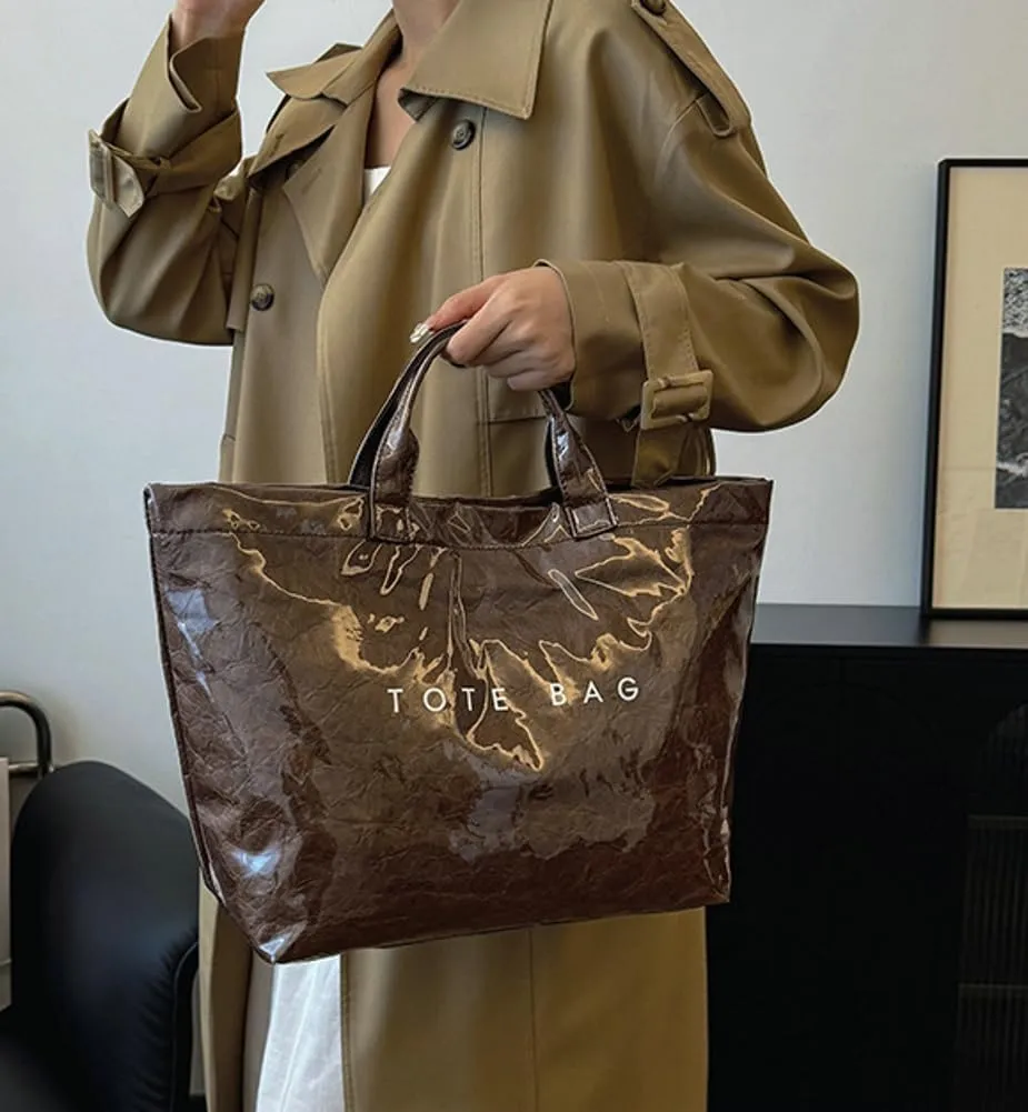 Rungion Womens PVC Tote Bag Large Clear Shoulder Bags Waterproof Purse Kraft Paper Handbag Work Shopping Satchel 2024
