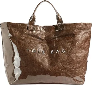 Rungion Womens PVC Tote Bag Large Clear Shoulder Bags Waterproof Purse Kraft Paper Handbag Work Shopping Satchel 2024