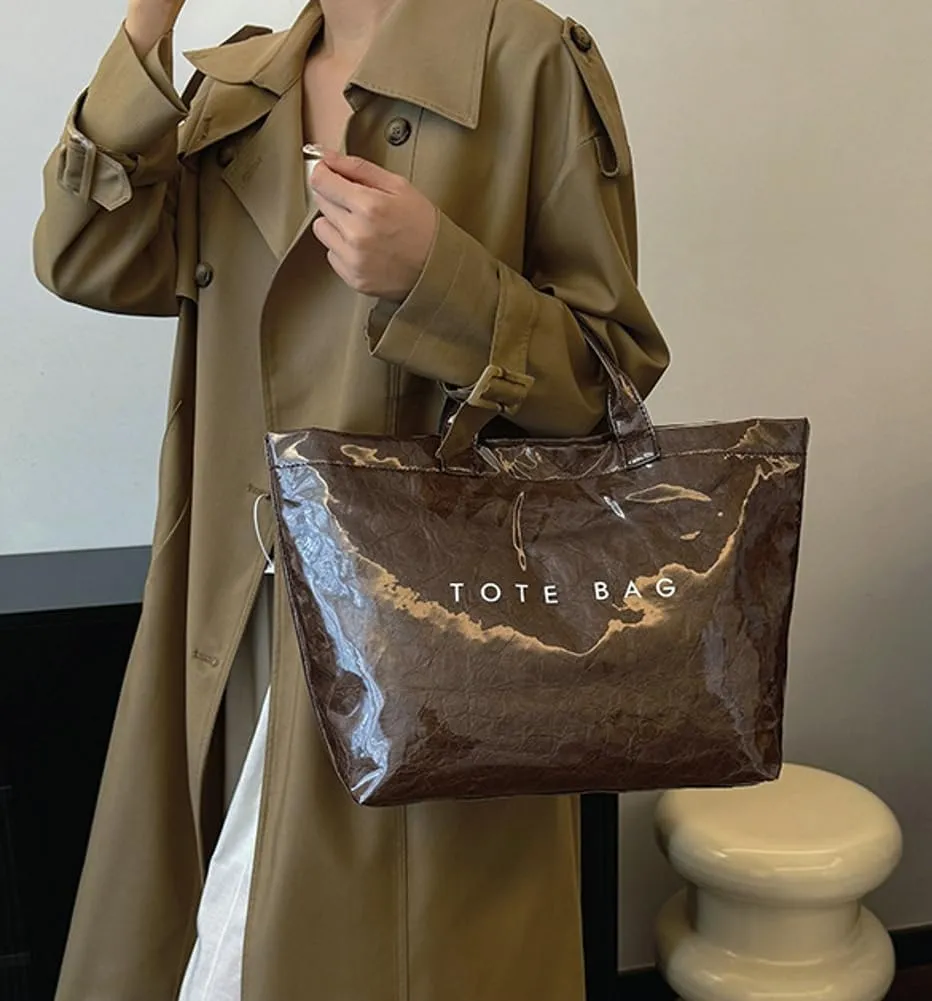 Rungion Womens PVC Tote Bag Large Clear Shoulder Bags Waterproof Purse Kraft Paper Handbag Work Shopping Satchel 2024