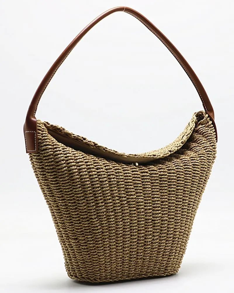Rungion Womens Straw Shoulder Bag Large Rattan Woven Bucket Tote Purse Handmade Summer Beach Top Handle Handbags 2025