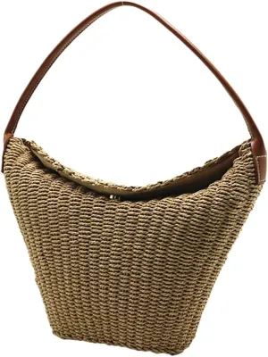 Rungion Womens Straw Shoulder Bag Large Rattan Woven Bucket Tote Purse Handmade Summer Beach Top Handle Handbags 2025