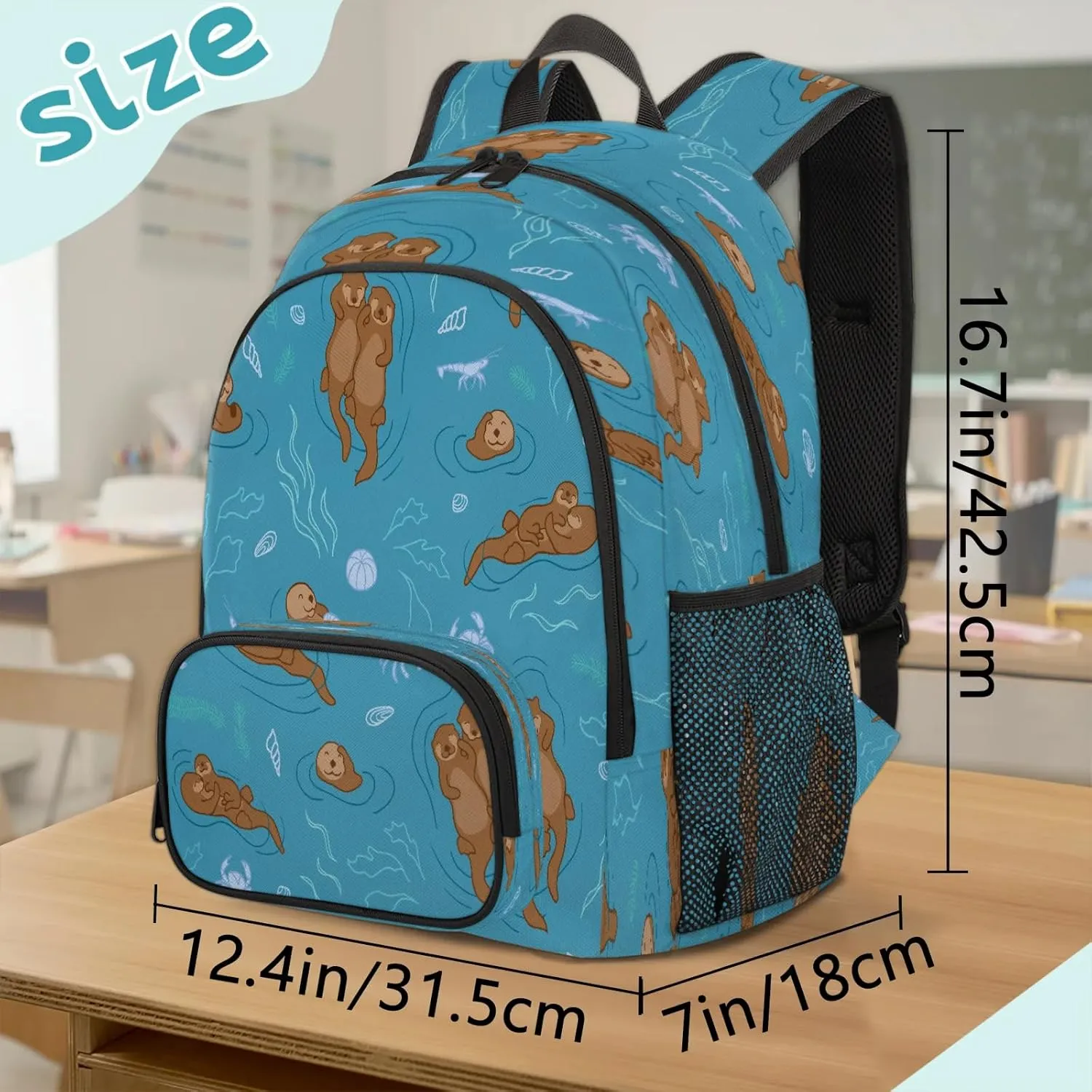 School Backpack for Men Women, Laptop Backpack Bookbag for Kids Students College Business Travel with Chest Strap 16.7 Inch(Sea Otters)