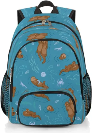 School Backpack for Men Women, Laptop Backpack Bookbag for Kids Students College Business Travel with Chest Strap 16.7 Inch(Sea Otters)
