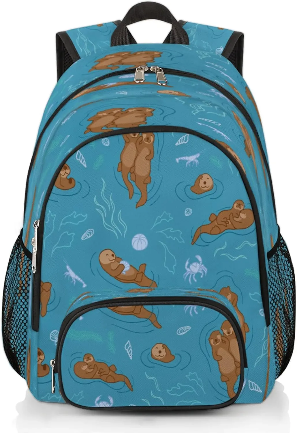 School Backpack for Men Women, Laptop Backpack Bookbag for Kids Students College Business Travel with Chest Strap 16.7 Inch(Sea Otters)