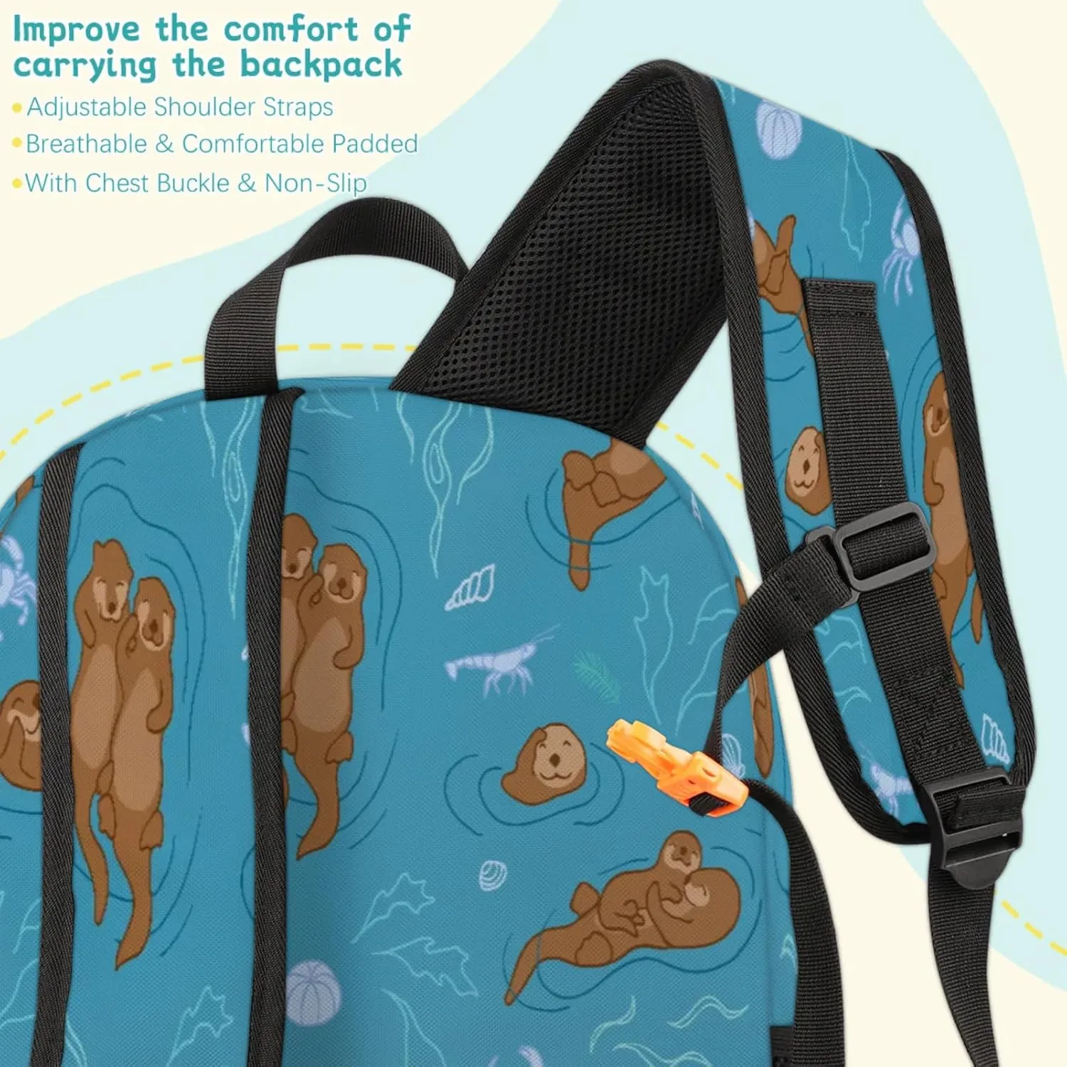 School Backpack for Men Women, Laptop Backpack Bookbag for Kids Students College Business Travel with Chest Strap 16.7 Inch(Sea Otters)