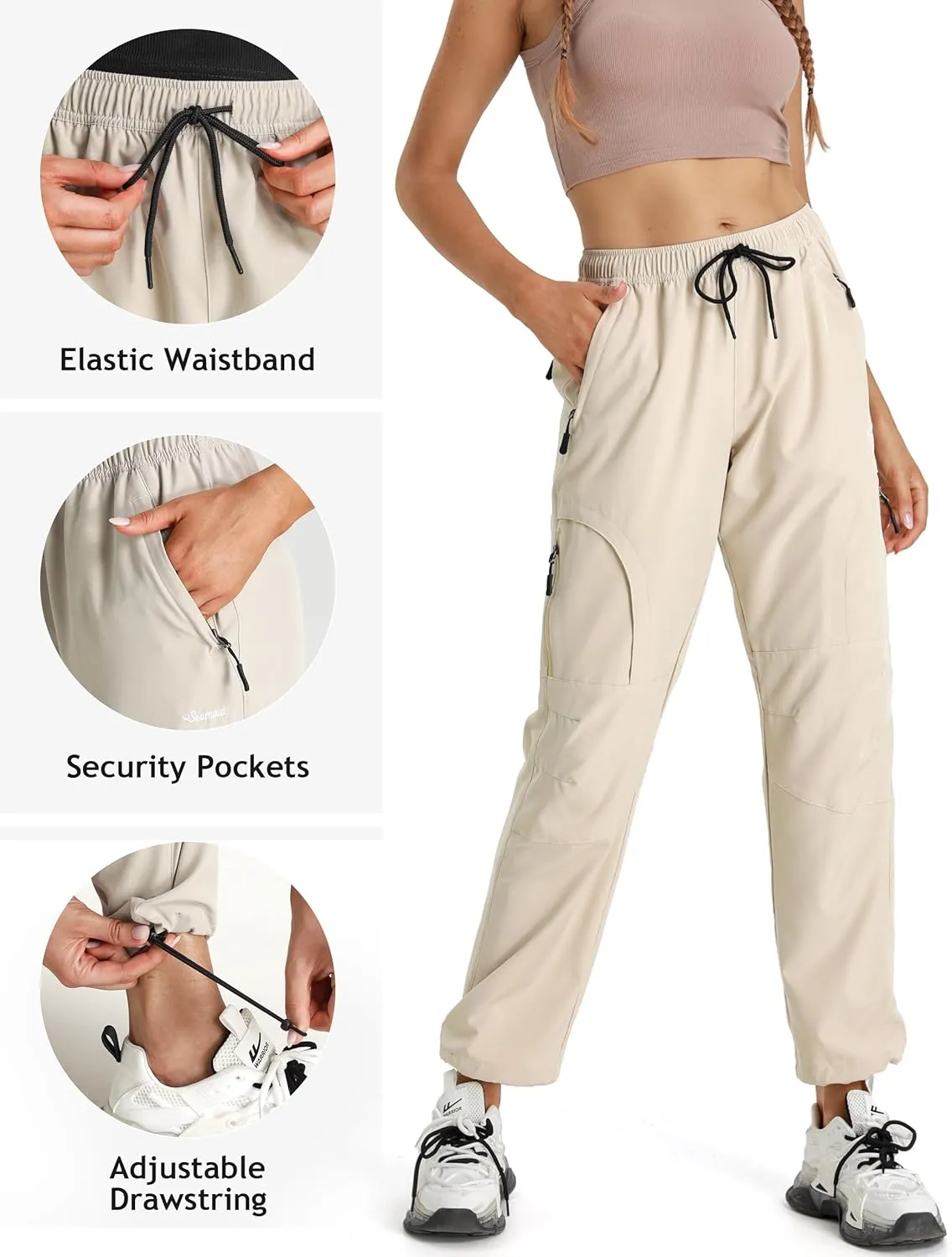 Seamaid Women's Hiking Pants Quick Dry Lightweight Water Resistant Cargo Pants with Zipper Pockets Travel Outdoor