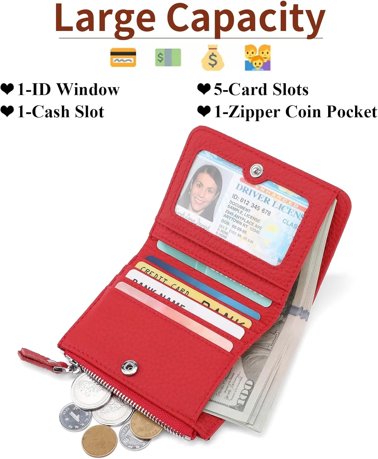 SENDEFN Small Wallets for Women Genuine Leather Slim Pocket Wallet RFID Blocking Bifold Ladies Mini Purse with ID Window