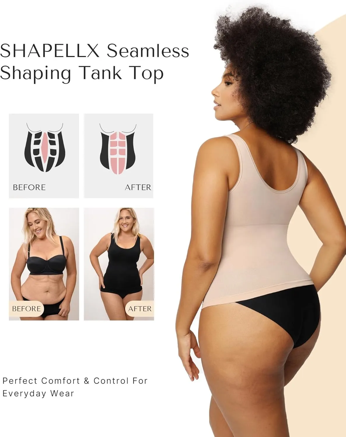 SHAPELLX Shapewear Tank Tops for Women Tummy Control Seamless Compression Body Shaper 2-Way Slim Camisole