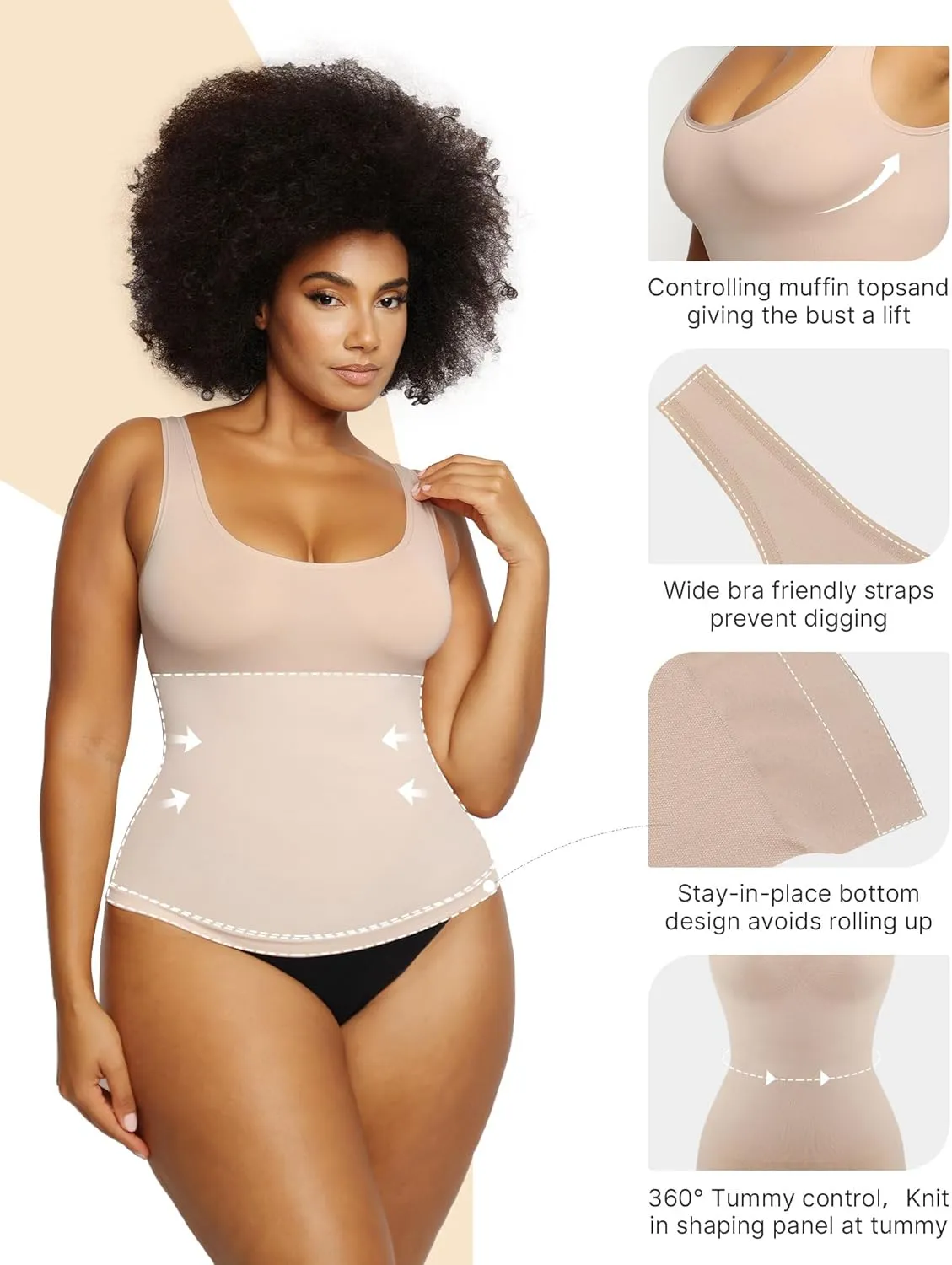 SHAPELLX Shapewear Tank Tops for Women Tummy Control Seamless Compression Body Shaper 2-Way Slim Camisole