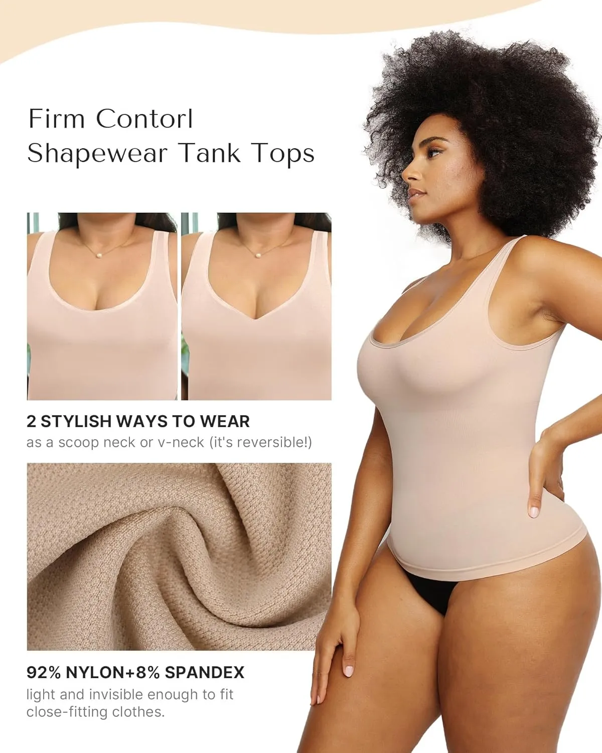 SHAPELLX Shapewear Tank Tops for Women Tummy Control Seamless Compression Body Shaper 2-Way Slim Camisole