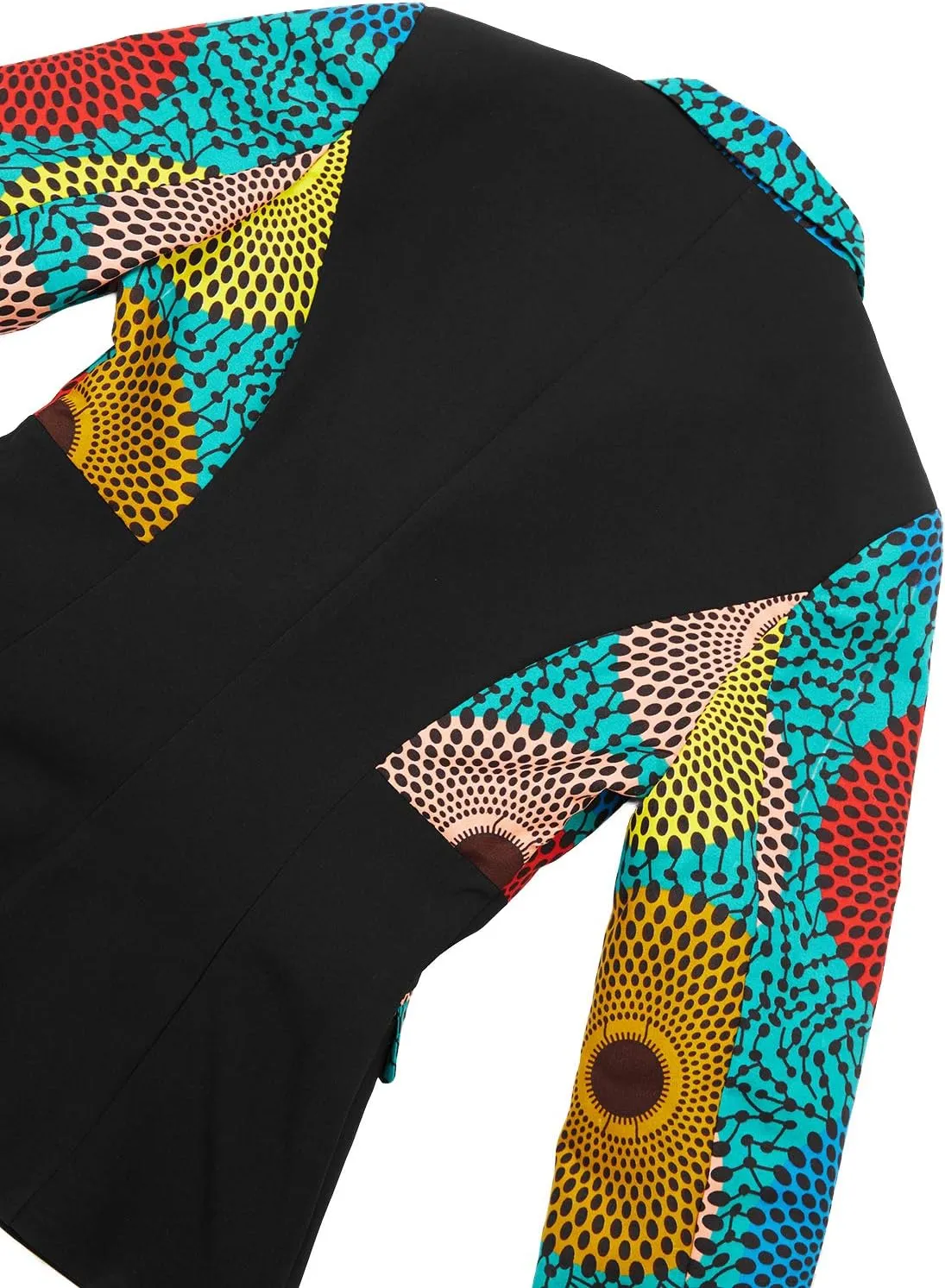 SHENBOLEN Women African Print Coat Notched Lapel Pocket Blazer Jacket