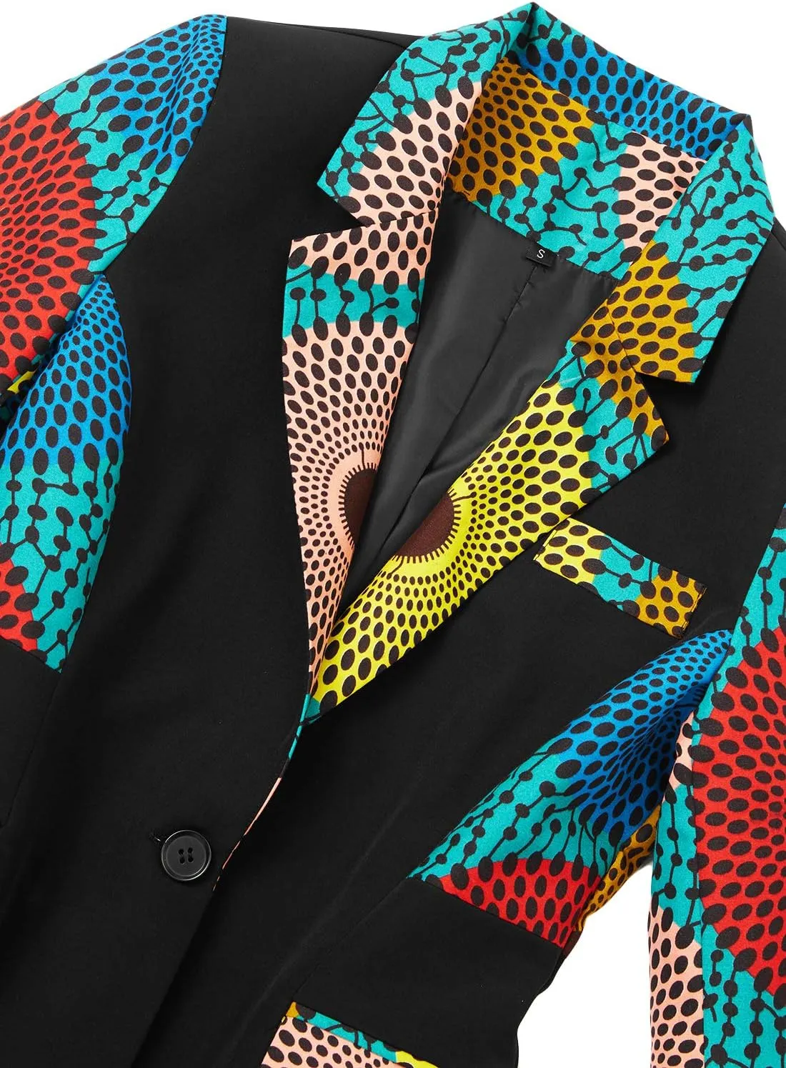 SHENBOLEN Women African Print Coat Notched Lapel Pocket Blazer Jacket