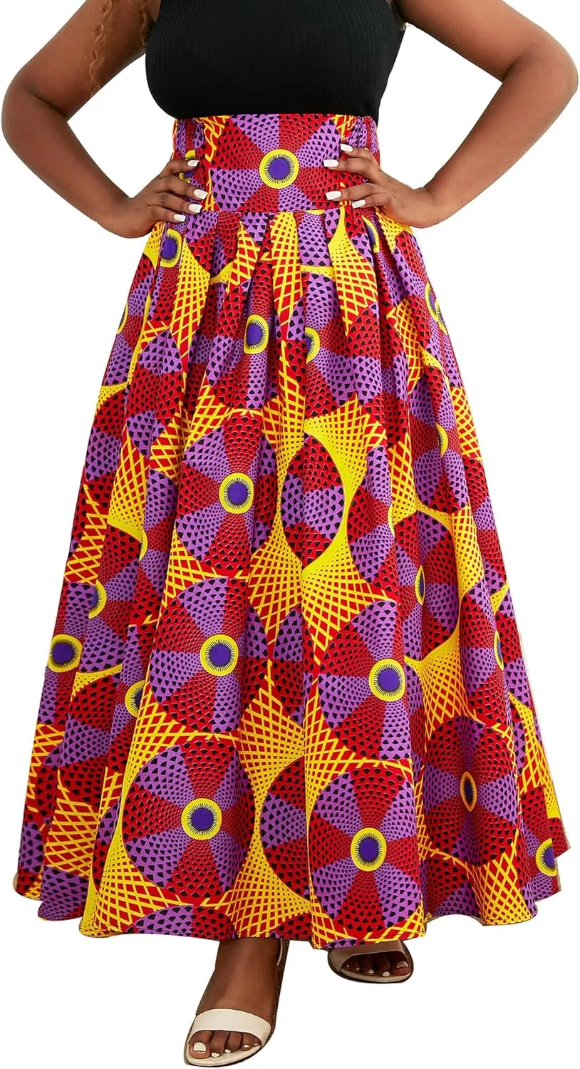 SHENBOLEN Women African Print Maxi Skirt Ankara High Waist Skirt Ethnic Long Skirt