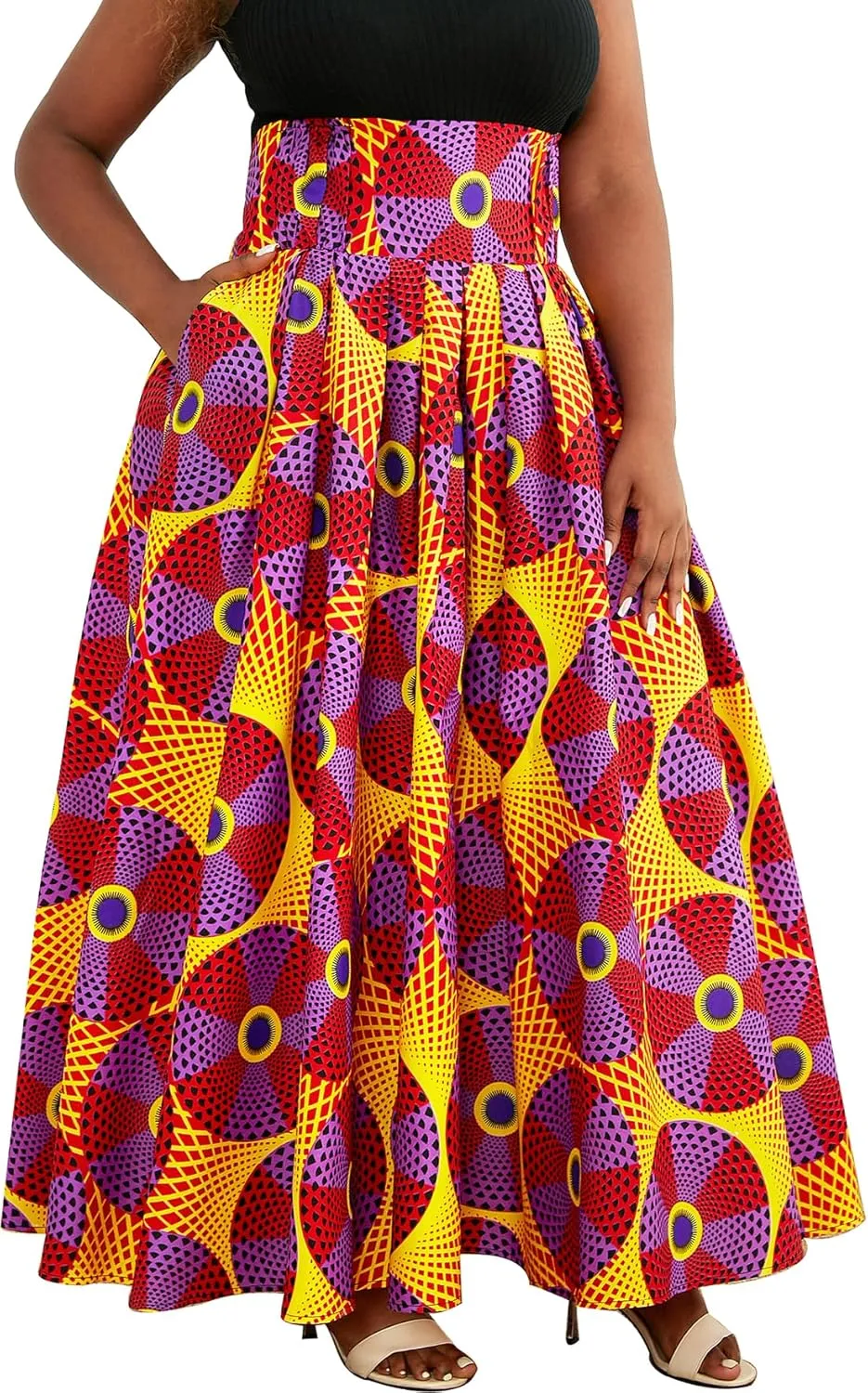 SHENBOLEN Women African Print Maxi Skirt Ankara High Waist Skirt Ethnic Long Skirt