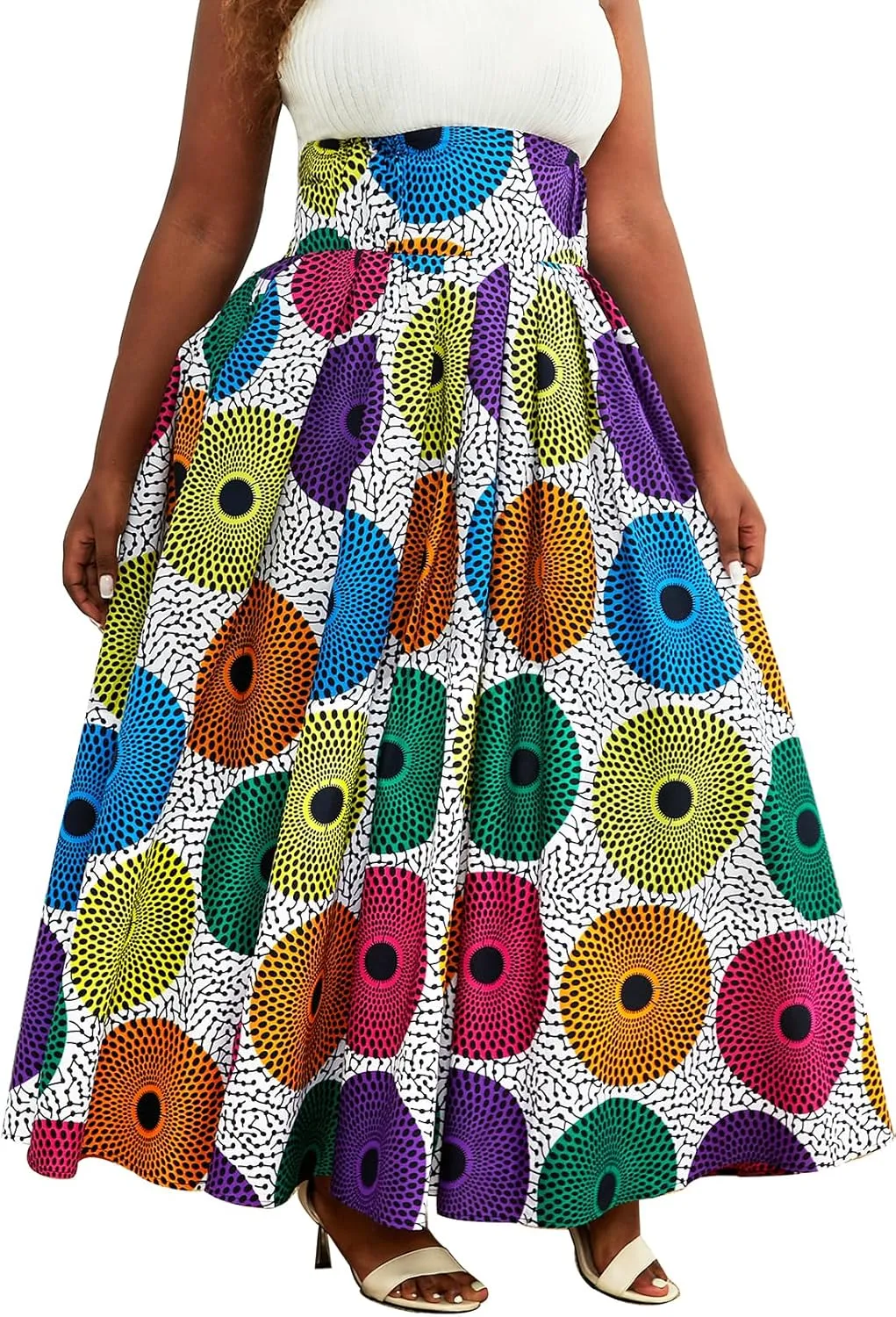 SHENBOLEN Women African Print Maxi Skirt Ankara High Waist Skirt Ethnic Long Skirt