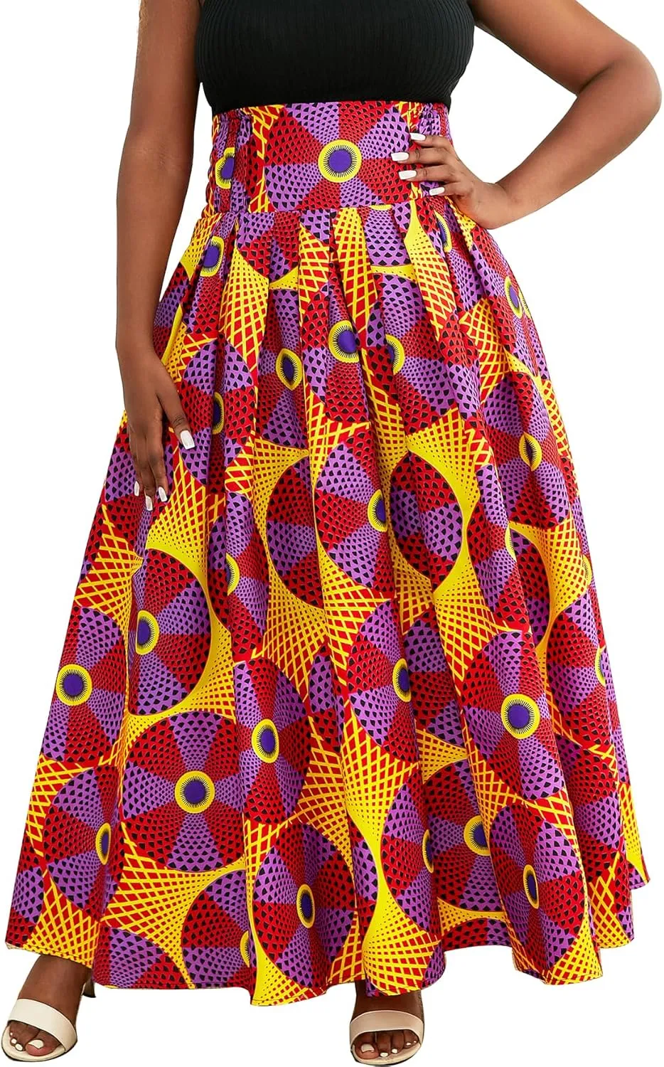SHENBOLEN Women African Print Maxi Skirt Ankara High Waist Skirt Ethnic Long Skirt