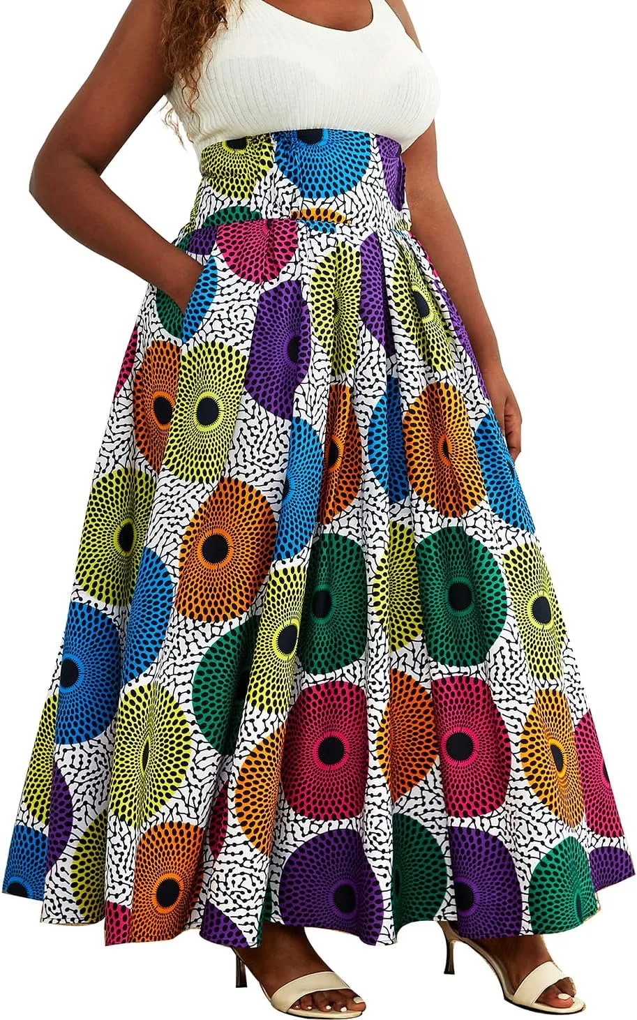 SHENBOLEN Women African Print Maxi Skirt Ankara High Waist Skirt Ethnic Long Skirt