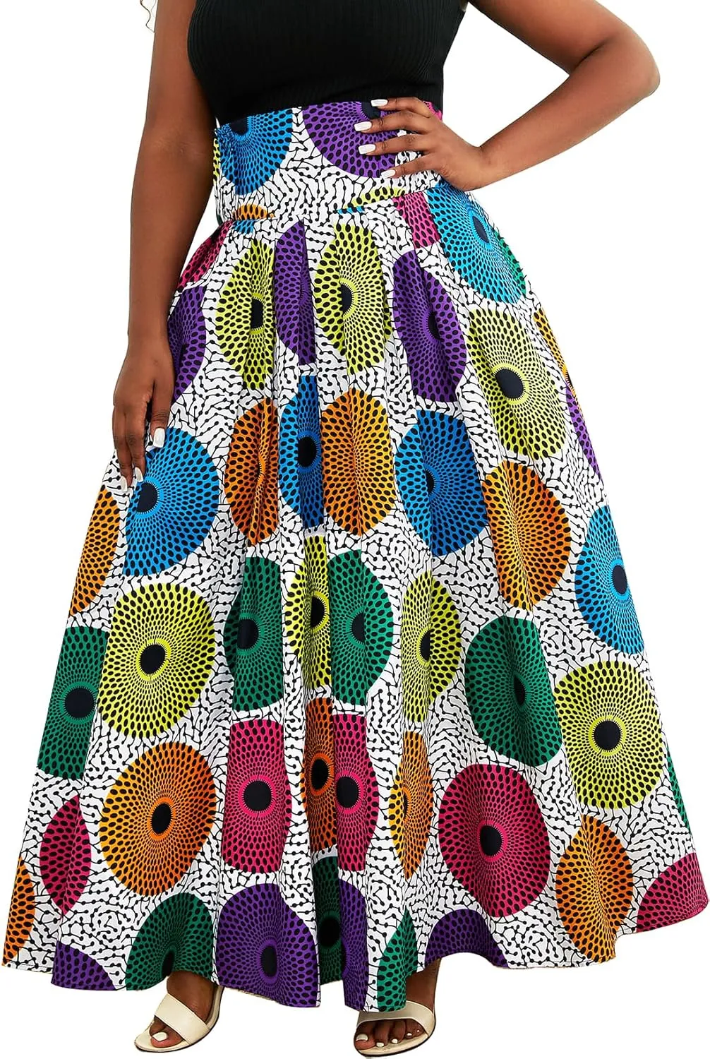 SHENBOLEN Women African Print Maxi Skirt Ankara High Waist Skirt Ethnic Long Skirt